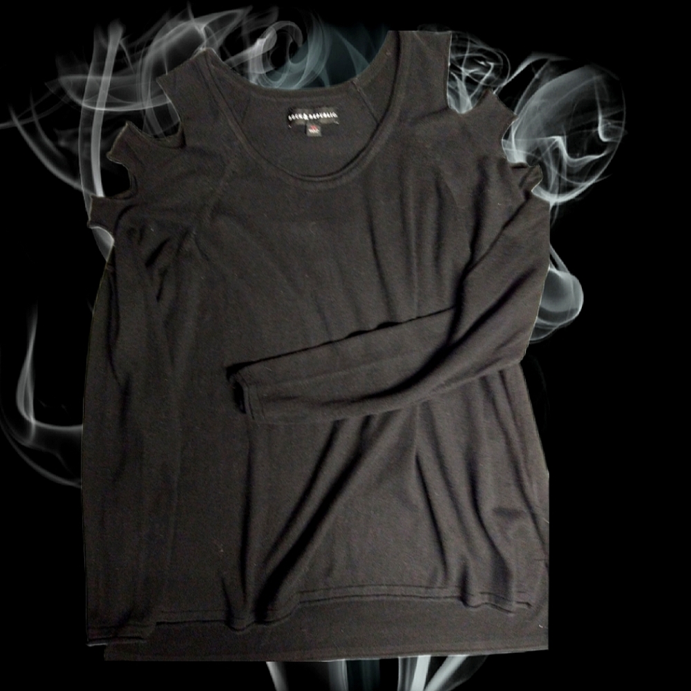 Rock & Republic Cold Shoulder Hi-Lo Knit Sweater XL Black